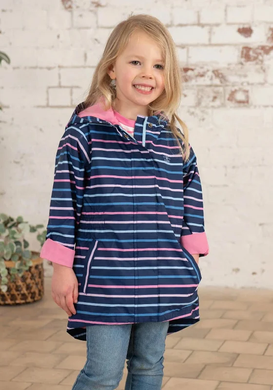 Little Lighthouse Charlotte Stripe Parka Raincoat, Navy Multi