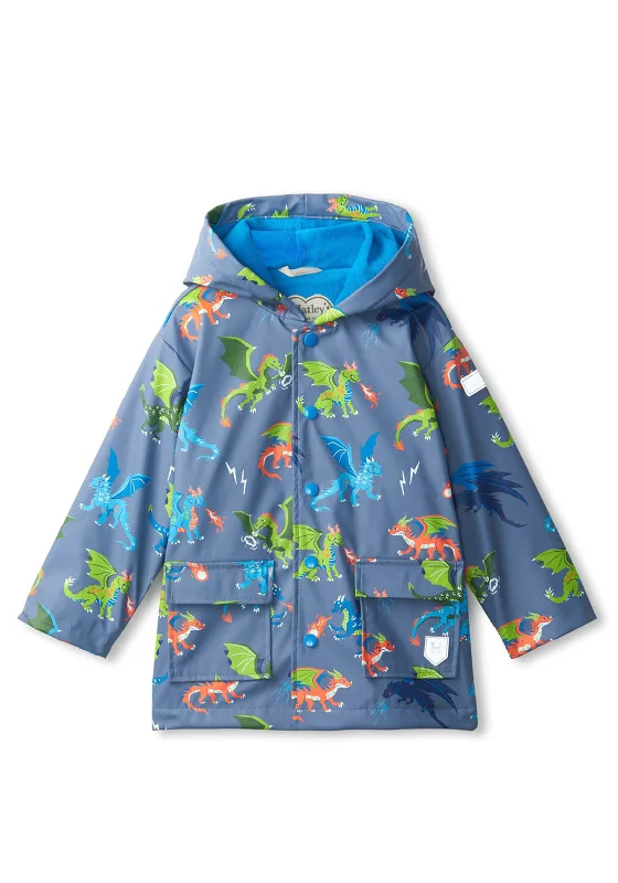 Hatley Mini Boys Dragon Realm Kids Raincoat, Blue Multi