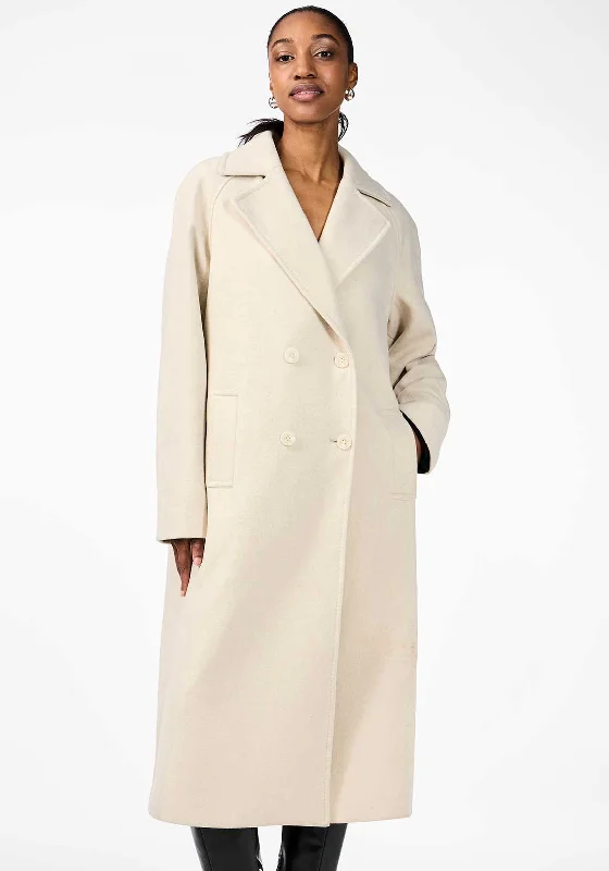 Y.A.S Margot Long Double-Breasted Coat, Cream