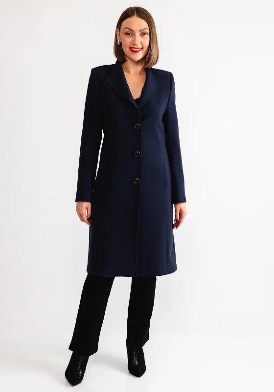 Christina Felix Classic Tailored Buttoned Long Coat, Navy