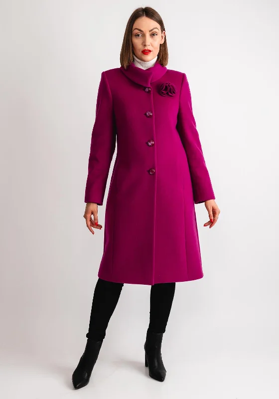 Christina Felix Flower Applique Long Coat, Fuchsia