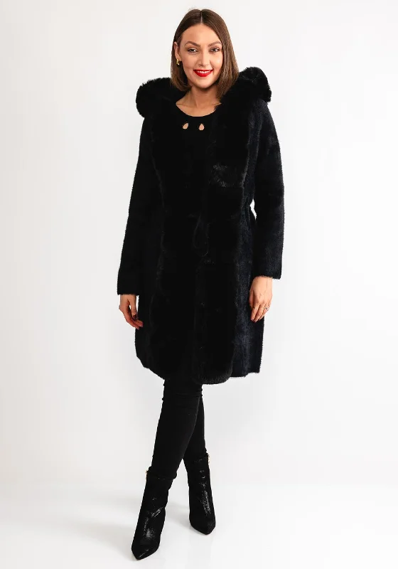 Joseph Ribkoff Faux Fur Hooded Coat, Black