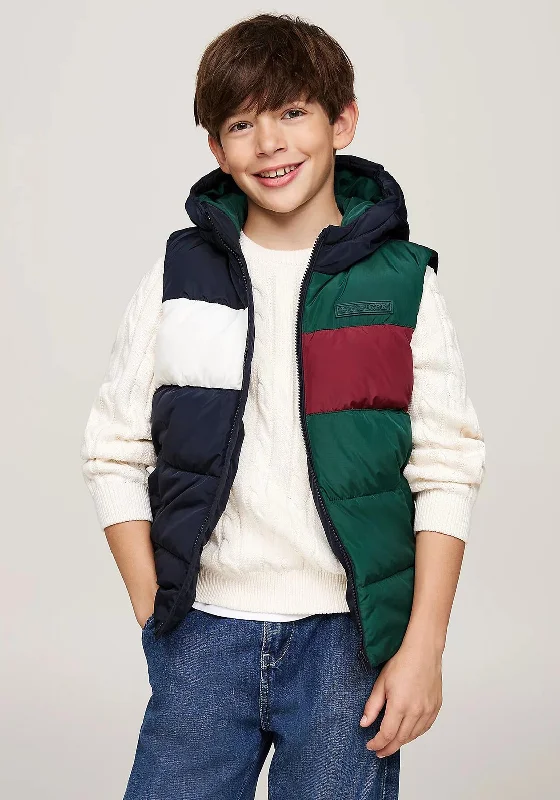 Tommy Hilfiger Boys Colour Blocked Hooded Gilet, Green