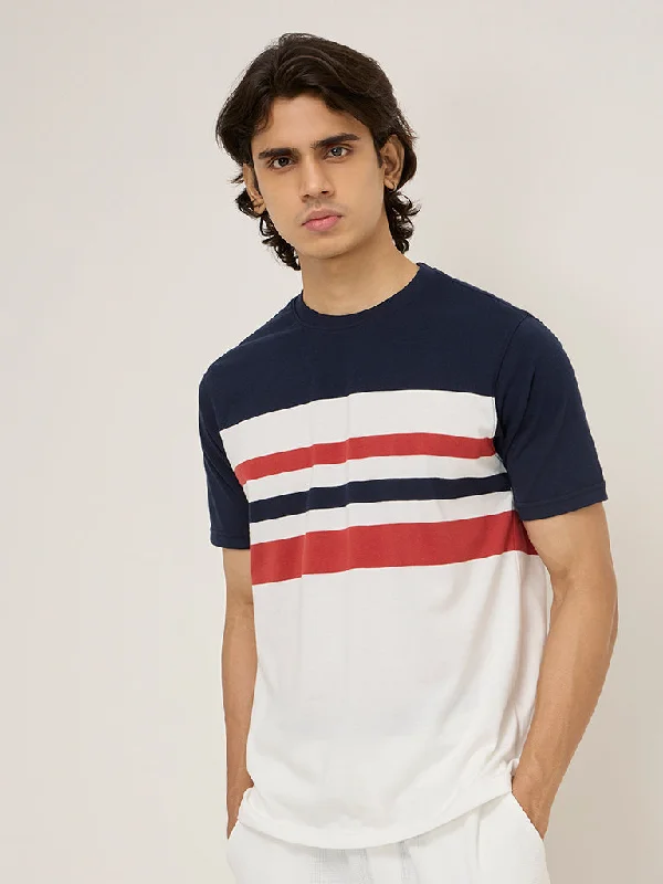 WES Lounge Navy Stripe Printed Relaxed-Fit T-Shirt