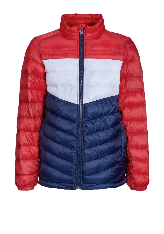 Jack & Jones Boys Hero Puffer Collar Colour Block Jacket, Red