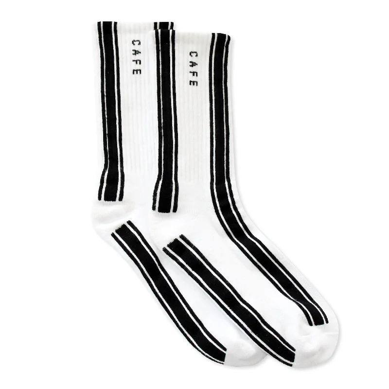 Skateboard Cafe Stripe Hi Socks - White / Black