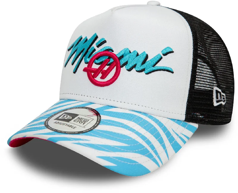 Haas F1 Team Miami GP New Era Zebra E-Frame White Trucker Cap