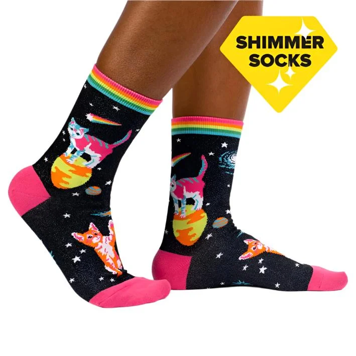 Space Cats Shimmer Women's Crew Socks