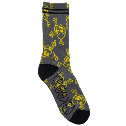 Krooked Style Crew Socks - Charcoal/Yellow/Black